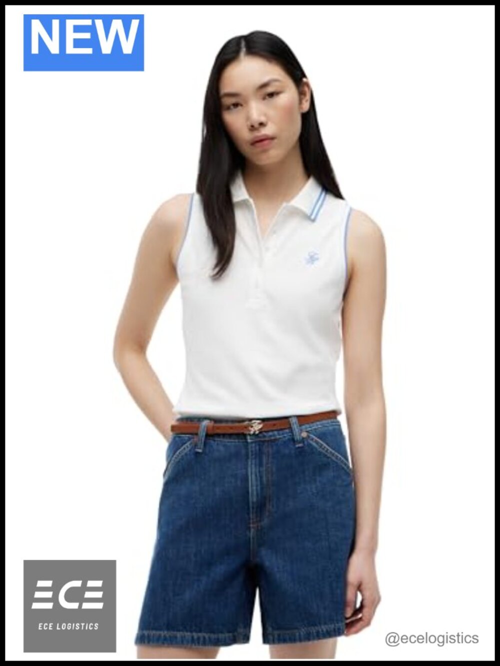Women's Cotton Sleeveless Polo Shirt with Monogram Logo